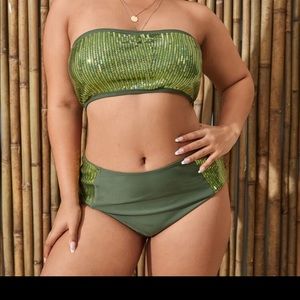 Green Sequin Bandeau Bikini Top